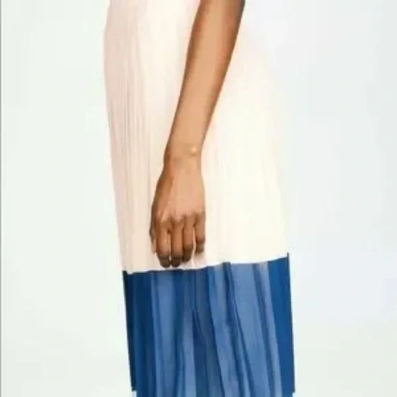 Club Monaco Cream and Blue Pleated Midi Skirt